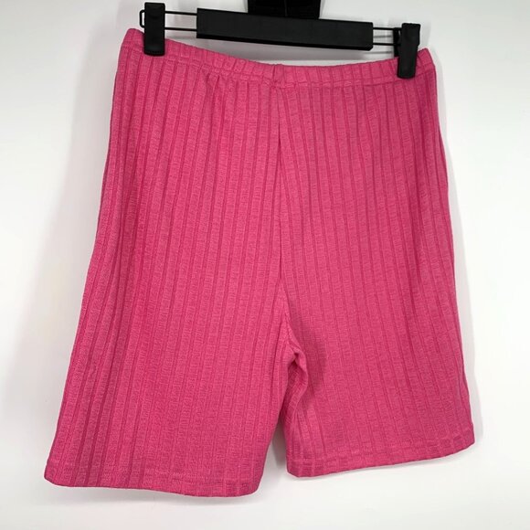 Ekouaer 2 Piece Lounge Set Pink Biker Shorts Shirt Ribbed Knit - Picture 11 of 12